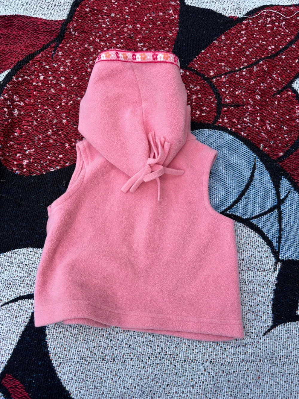 VTG DISNEY PEACH PINK POOH PIGLET FLEECE ZIP UP HOODED VEST SIZE 9 MONTHS